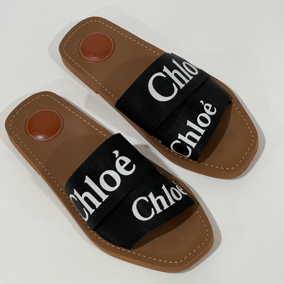 CHLOÉ LOGO SLIDE SANDAL BLACK SIZE - 9 .US/ 39.EU ($475) PRE-OWNED - Picture 4 of 14